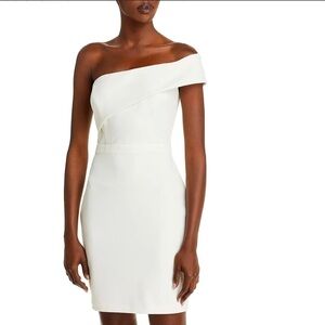 NWT AQUA SCUBA CREPE ONE SHOULDER ASYMMETRICAL MINI SHEATH DRESS WHITE SIZE 10